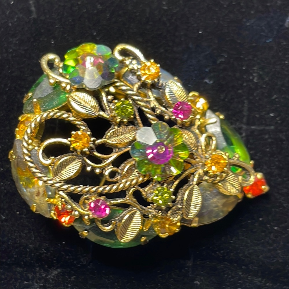 Vintage Rhinestone Floral Brooch